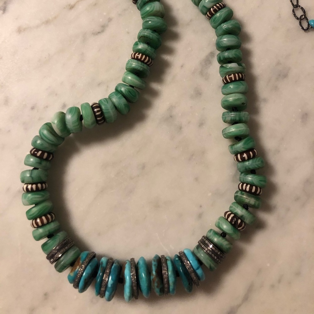 Turquoise Diamond  Beaded Necklace
